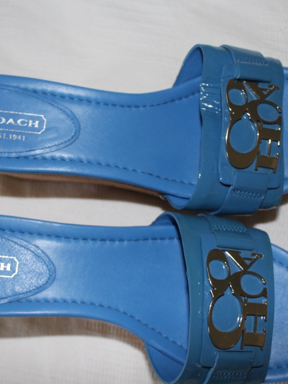 COACH Royal Blue Patent Leather Cork Wedge Platform Sandals 8B - Picture 5 of 9